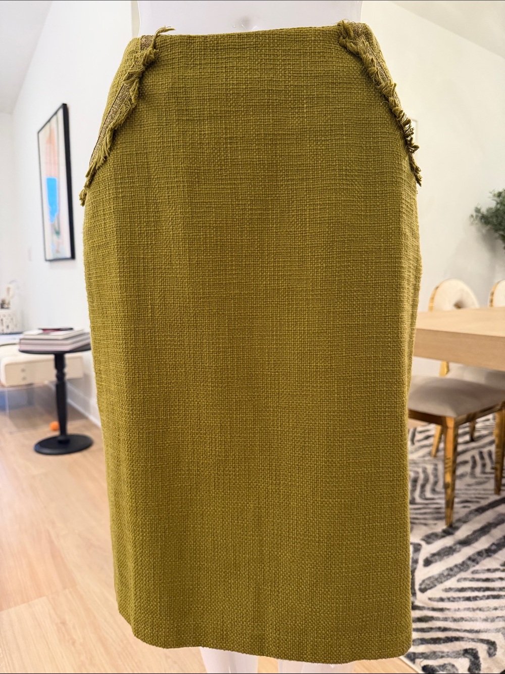 Pamela Hian Green Tweed Pencil Skirt